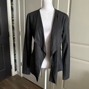 Vince Navy Blue Open Draped Collar Lightweight Leather Jacket Size M